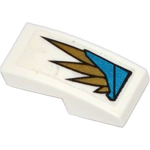 Деталь LEGO 11477pb011R Slope, Curved 2 x 1 x 2/3 with Blue Armor Plates and Gold Feathers Pattern Model Right Side (Sticker) - Set 70124