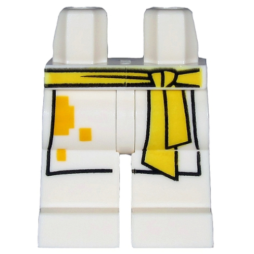 Деталь LEGO 970c00pb1078 Hips and Legs with Yellow Sash and White Apron with Bright Light Orange Spots Pattern