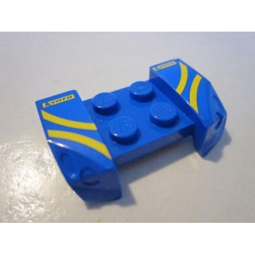 Деталь LEGO 44674pb17 Vehicle, Mudguard 2 x 4 with Headlights Overhang with Yellow Stripes and 'KYOTO' on Blue Background Pattern on Both Sides (Stickers) - Set 8495