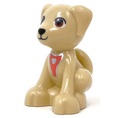Деталь LEGO 27986pb03 Dog, Friends Style, Labrador / Labradoodle, Sitting with Black Nose and Mouth, Reddish Brown Eyes and Silver Heart Pattern (Guide Dog)