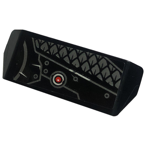 Деталь LEGO 98834pb27 Vehicle, Spoiler with Bar Handle with Dark Bluish Gray Scales, Rivets, Metal Plates and Red Eye Pattern (Sticker) - Set 80033