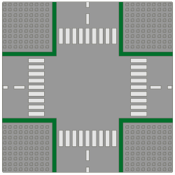 Baseplate, Road 32 x 32 9-Stud Crossroads with Road Pattern Baseplate, Road 32 x 32 9-Stud Crossroads with Road Pattern