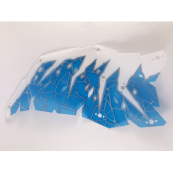 Plastic Part for Set 70678 - Dragon Wing with White Limb, Trans-Light Blue Membranes, and Metallic Light Blue Cracks, LEGO Copyright on Right Pattern