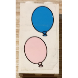 Stickered Assembly 2 x 1 x 3 with Blue and Pink Balloons Pattern Model Right Side (Sticker) - Set 6409 - 3 Brick 1 x 2