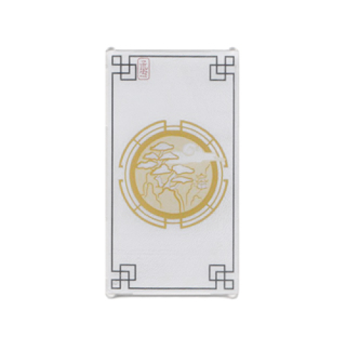 Деталь LEGO 57895pb027 Glass for Window 1 x 4 x 6 with Asian Style Black Border and Gold Mountain with Trees Pattern
