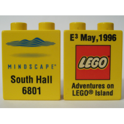 Duplo, Brick 1 x 2 x 2 with E3 May 1996, Adventures on LEGO Island and Mindscape South Hall 6801 Pattern