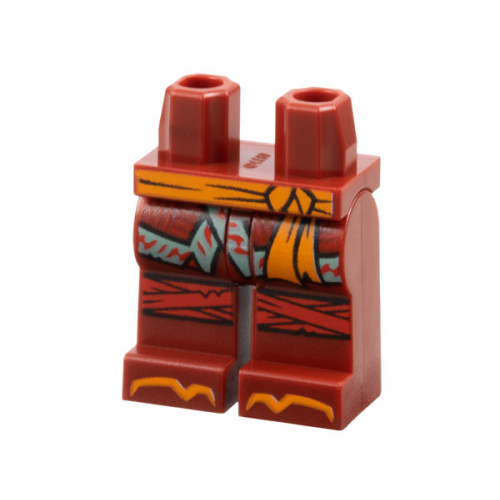 Деталь LEGO 970c00pb1601 Hips and Legs with Orange Sash and Toes, Sand Blue Hems and Red Knee Wrappings Pattern