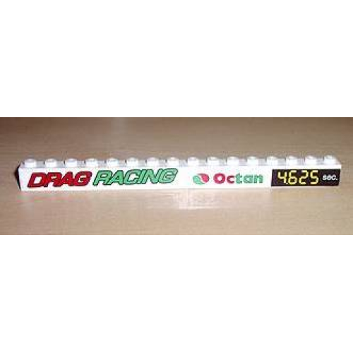 Деталь LEGO 2465pb02 Brick 1 x 16 with 'DRAG RACING' and Octan and 4.625 sec. Left Pattern (Stickers) - Set 6616