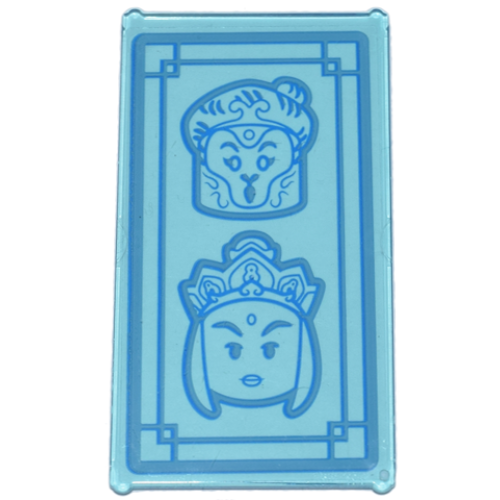Деталь LEGO 57895pb112 Glass for Window 1 x 4 x 6 with Blue Geometric Border and Classic Monkey King and Tripitaka Portraits Pattern (Sticker) - Set 80036