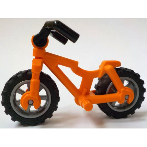 Деталь LEGO 5554c01 Bicycle Heavy Mountain Bike with Clip for Handlebars with Flat Silver Wheels, Black Tires and Black Angular Handlebars (5554 / 50862 / 50861 / 98397) - Orange
