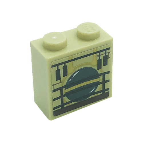 Деталь LEGO 22885pb006 Brick, Modified 1 x 2 x 1 2/3 with Studs on Side with Pendulum and Fence Pattern (Sticker) - Set 71043