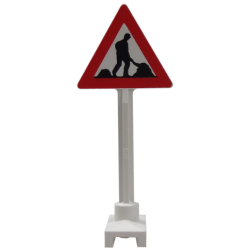 Road Sign Triangle with Thick Worker and 2 Piles Pattern Road Sign Triangle with Thick Worker and 2 Piles Pattern