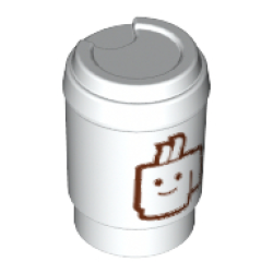 Minifigure, Utensil Cup, Take Out Cup without Top Hole with Reddish Brown Minifigure Smile Pattern