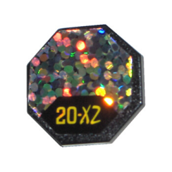 Road Sign 2 x 2 Octagon with Clip with Yellow '20-X2' on Black Background, Holographic Circles Pattern (Sticker) - Sets 5313 / 6463