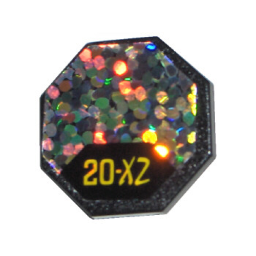 Деталь LEGO 890pb01 Road Sign 2 x 2 Octagon with Clip with Yellow '20-X2' on Black Background, Holographic Circles Pattern (Sticker) - Sets 5313 / 6463