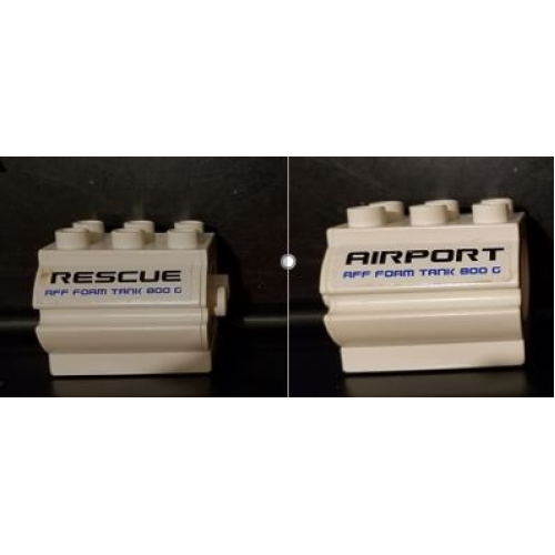 Деталь LEGO 6429pb06 Duplo Container Water Container with 'AIRPORT', 'RESCUE' and 'RFF FOAM TANK 800 G' Pattern on Both Sides (Stickers) - Set 7844