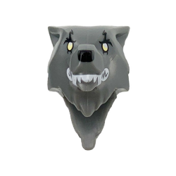 Minifigure, Head, Modified Wolf, Smooth Hair and Brow with Black Nose and Eyebrows, White Teeth and Fangs, Bright Light Yellow Eyes Pattern Minifigure, Head, Modified Wolf, Smooth Hair and Brow with Black Nose and Eyebrows, White Teeth and Fangs, Bright Light Yellow Eyes Pattern