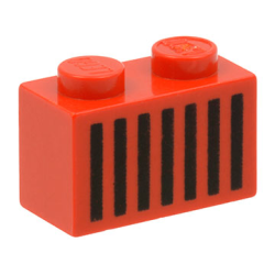 Brick 1 x 2 with Black Grille with 7 Vertical Lines Pattern - Red