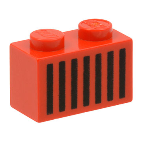 Деталь LEGO 3004p06 Brick 1 x 2 with Black Grille with 7 Vertical Lines Pattern - Red