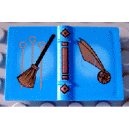 Деталь LEGO 33009pb004 Minifigure, Utensil Book 2 x 3 with Quidditch Rings, Broom, and Golden Snitch Pattern