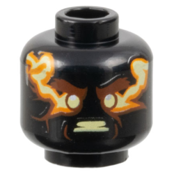 Minifigure, Head Alien Reddish Brown Eyebrows and Dimples, Bright Light Yellow Eyes, Orange Energy, Angry with Bared Teeth Pattern