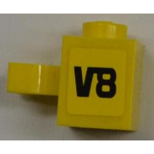 Деталь LEGO 60475pb01R Brick, Modified 1 x 1 with U Clip (Vertical Grip) - Solid Stud with Black 'V8' Pattern Model Right Side (Sticker) - Set 8186