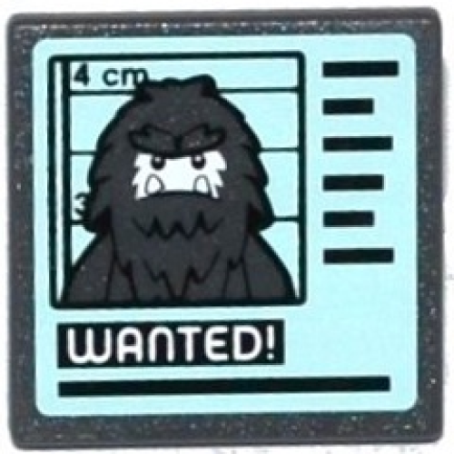 Деталь LEGO 15210pb118 Road Sign 2 x 2 Square with Open O Clip with Hairy Minifigure Mugshot and 'WANTED!' on Computer Screen Pattern (Sticker) - Set 60069