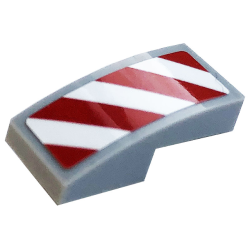 Slope, Curved 2 x 1 x 2/3 with White and Red Danger Stripes Pattern Model Right Side (Sticker) - Set 60306 Slope, Curved 2 x 1 x 2/3 with White and Red Danger Stripes Pattern Model Right Side (Sticker) - Set 60306