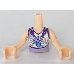 Torso Mini Doll Girl Lavender Top, Feather Necklace, Lavender Filigree on White Pattern, Light Nougat Arms with Hands with Gold Tattoo