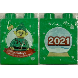 Duplo, Brick 1 x 2 x 2 with Holidays at LEGOLAND Florida Resort 2021, Elf Minifigure Pattern Duplo, Brick 1 x 2 x 2 with Holidays at LEGOLAND Florida Resort 2021, Elf Minifigure Pattern