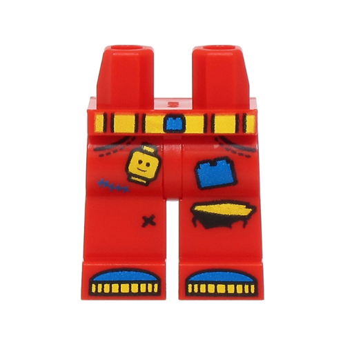 Деталь LEGO 970c00pb1748 Hips and Legs with Pockets, Torn Knee, Yellow and Blue Belt with Buckle, Minifigure Head, Brick and Shoe Tips Pattern (BAM)
