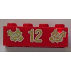 Brick 2 x 4 with Gold Holly and '12' Pattern