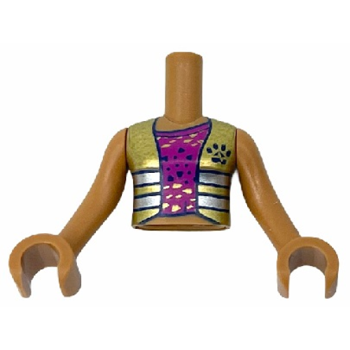 Деталь LEGO FTGpb311c01 Torso Mini Doll Girl Magenta Top with Spots, Gold Vest with Silver Stripes Pattern, Medium Nougat Arms with Hands