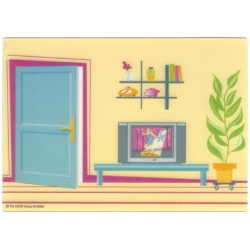 Plastic Part for Set 5940 - Living Room Backdrop with Door, Shelf, Table with TV, and House Plant Pattern