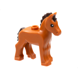 Horse, Foal with Stud on Back with Molded Dark Brown Mane and Tail and Printed Black Eyes Pattern