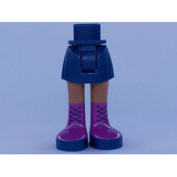 Mini Doll Hips and Skirt, Medium Nougat Legs and Magenta Boots with Dark Blue Laces and Soles Pattern - Thick Hinge