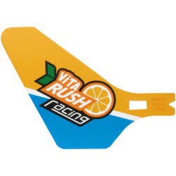 Plastic Tail for Flying Helicopter with 'ViTA RUSH racing' Logo on Bright Light Orange and Dark Azure Background Pattern on Both Sides