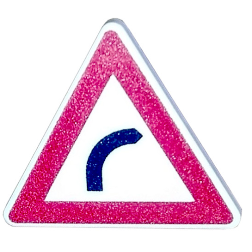 Деталь LEGO 892pb005 Road Sign 2 x 2 Triangle with Clip with Red Border and Black Curve Ahead Pattern