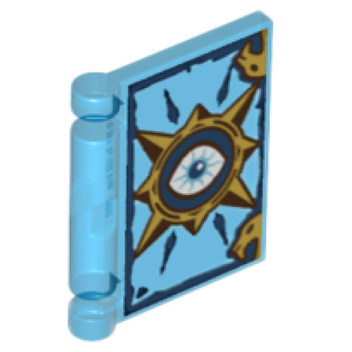 Деталь LEGO 24093pb010 Minifigure, Utensil Book Cover with Gold Circle with Spikes, White Eye, Dark Blue Highlights Pattern (Nexo Knights Book of Fear)