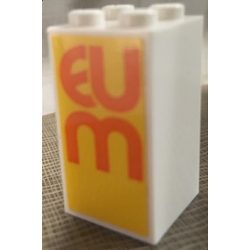 Brick 2 x 2 x 3 with Orange 'EUM' on Yellow Background Pattern (Sticker) - Set 60200