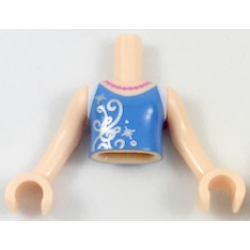 Torso Mini Doll Girl Dark Pink Pearls, Medium Blue Top, White Straps, Silver Filigree Pattern, Light Nougat Arms with Hands (Cinderella)