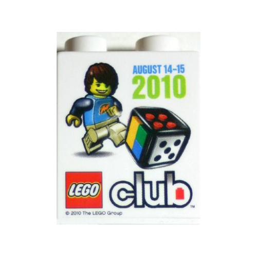 Деталь LEGO 4066pb377 Duplo, Brick 1 x 2 x 2 with LEGO Club August 14-15 2010 Pattern