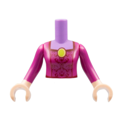 Torso Mini Doll Woman Magenta Top with Dark Red Filigree, Lime Broach Pattern, Light Nougat Arms with Hands with Magenta Long Sleeves