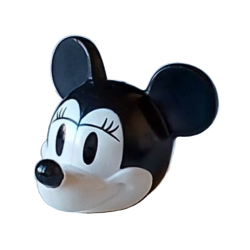 Minifigure, Head, Modified Mouse with Molded Black Top and Ears and Printed Nose and Eyes with Eyelids and Eyelashes Pattern (Vintage Minnie)