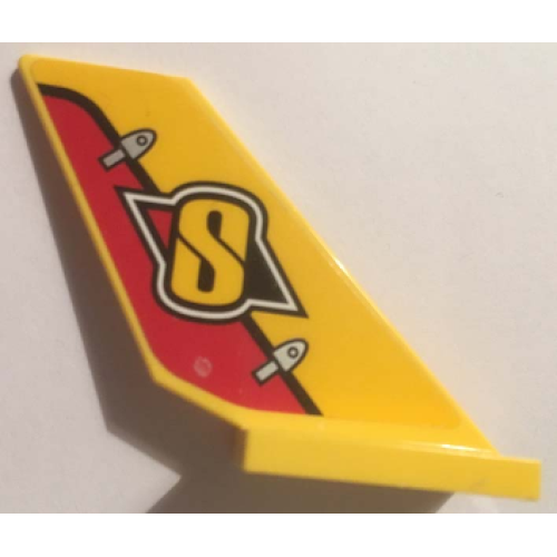 Деталь LEGO 6239pb070 Tail Shuttle with Yellow 'S' on Yellow and Red Rudder Pattern on Both Sides (Stickers) - Set 60144