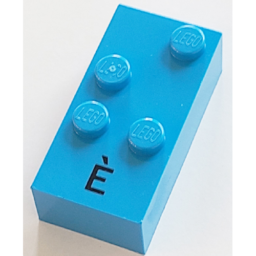 Деталь LEGO 60292pb01 Brick, Braille 2 x 4 with 4 Studs with Black Capital Letter E with Grave (È) Pattern (dots-2346 ⠮) (French with Antoine Numbers)