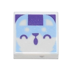 Tile 1 x 1 with Bright Light Blue Animal Face with Dark Purple Closed Eyes, Nose, and Mouth Pattern