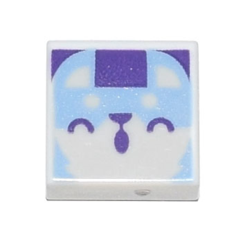 Деталь LEGO 3070pb189 Tile 1 x 1 with Bright Light Blue Animal Face with Dark Purple Closed Eyes, Nose, and Mouth Pattern