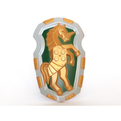 Деталь LEGO 54181pb01 Large Figure Shield, 2 x 2 Brick Relief, Armored Horse (Unicorn) with Dark Green and Light Bluish Gray Pattern