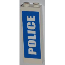 Brick, Modified 1 x 2 x 5 with Channel with White 'POLICE' on Blue Background Pattern (Sticker) - Set 7498